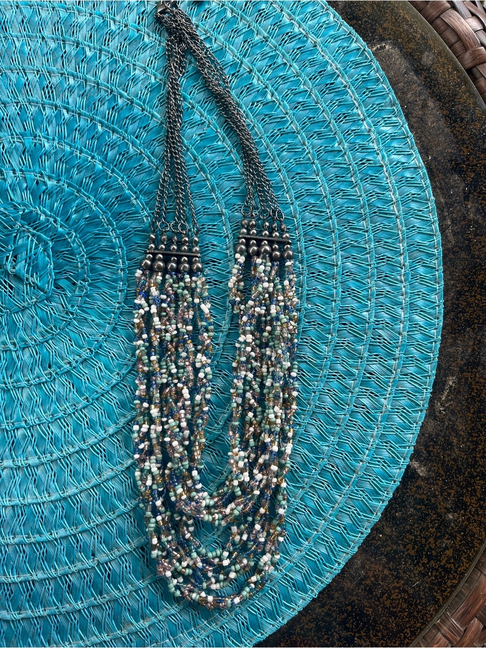 Multistrand Beaded Necklace in Blue-Green Mix
